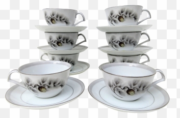 1950u0027s Vintage Chinese Pine Kent Silver Tea Cups - Set Of 8 Porcelain Png,Tea Set Png