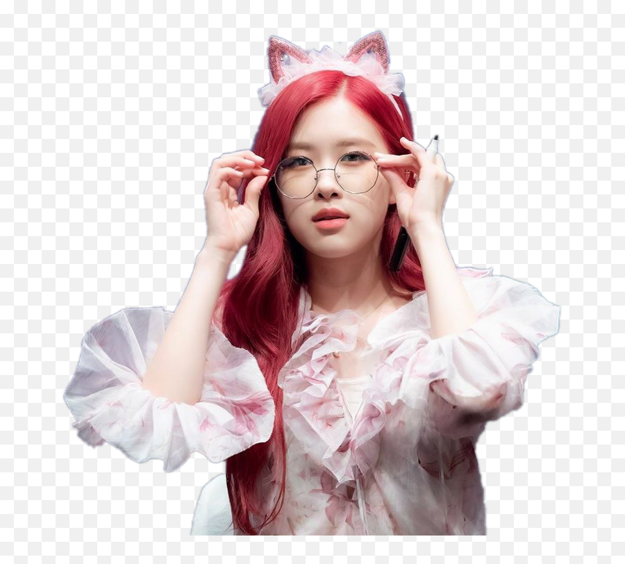 Rose Blackpink Kpop Girl Ears Pinkwhite Red - Rose Rose Blackpink Cute Png,Red Hair Png