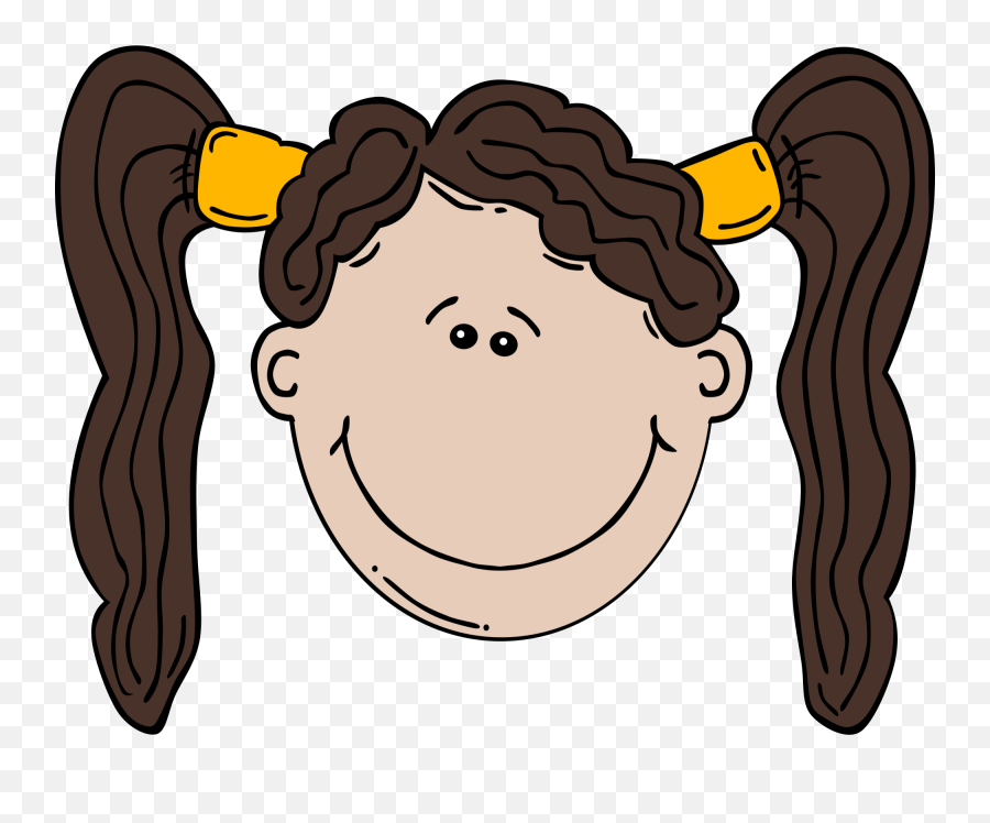 Smiling Brunette Girl With The Ponytails Clipart Free Image - Cartoon Girl Face Png,Ponytail Png