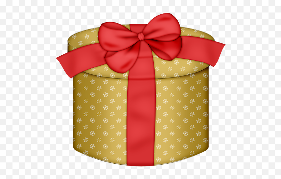Yellow Round Gift Box With Red Bow Png Clipart - Round Gift Clipart,Present Bow Png