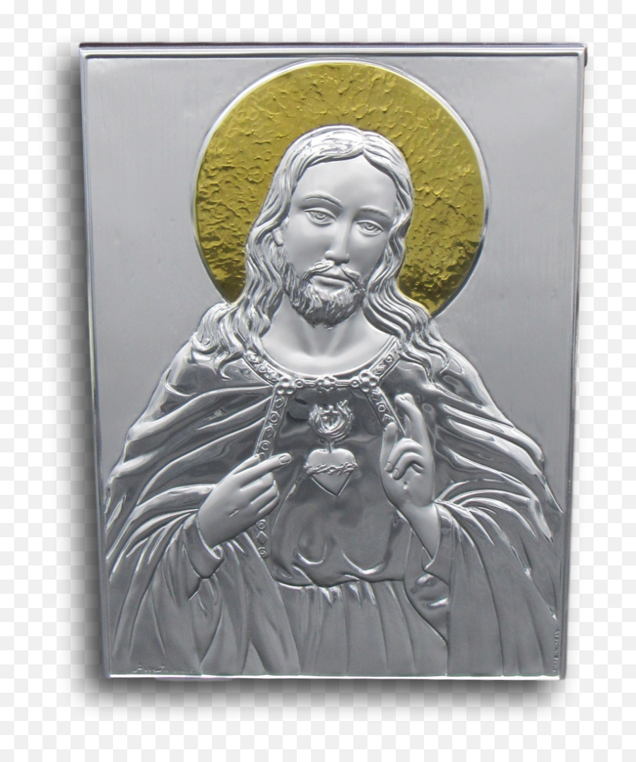 Icon Of Sacred Heart Jesus Silver Plated Size 95 X 128 Png Christ