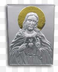 Icon Of Sacred Heart Jesus Silver Plated Size 95 X 128 Png Christ