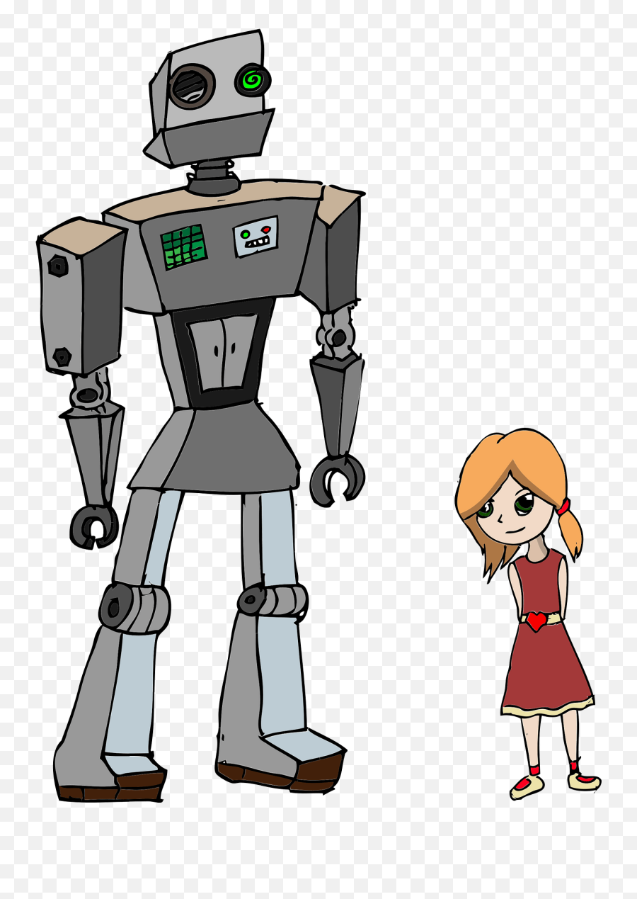 Girl And Robot Clipart - Robot Y Niña Dibujo Png,Robot Clipart Png