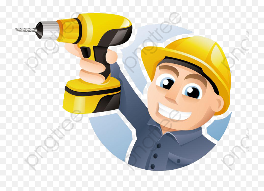 Carpenter Cartoon Vector Free Clipart - Drill Cartoon Png,Construction Tools Png