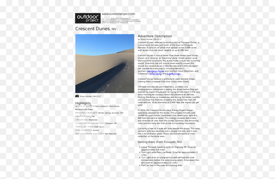 Crescent Dunes Outdoor Project - Brochure Png,Sand Dunes Png