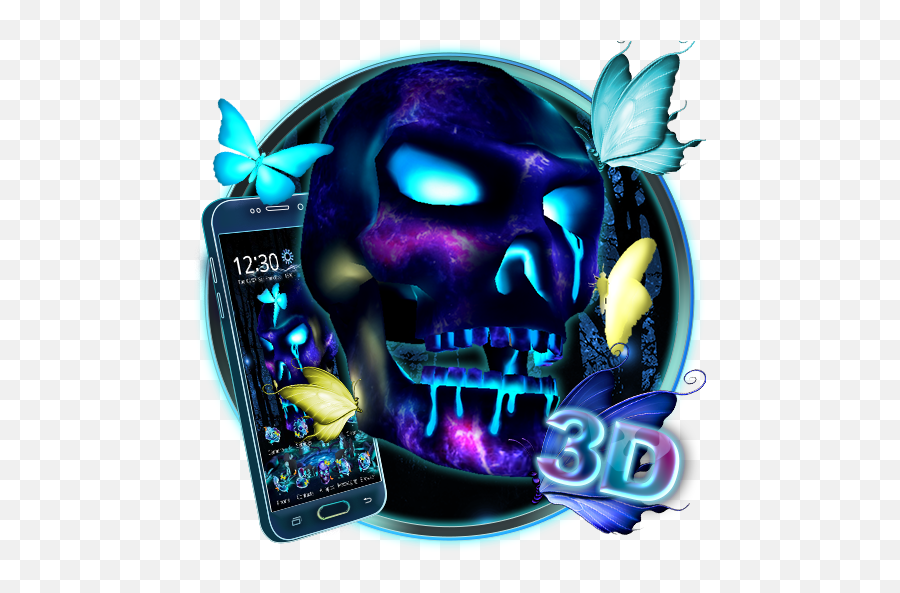 3d Neon Skull Butterfly Theme Apk 115 - Download Free Apk Scary Png,Best Android Icon Packs 2016