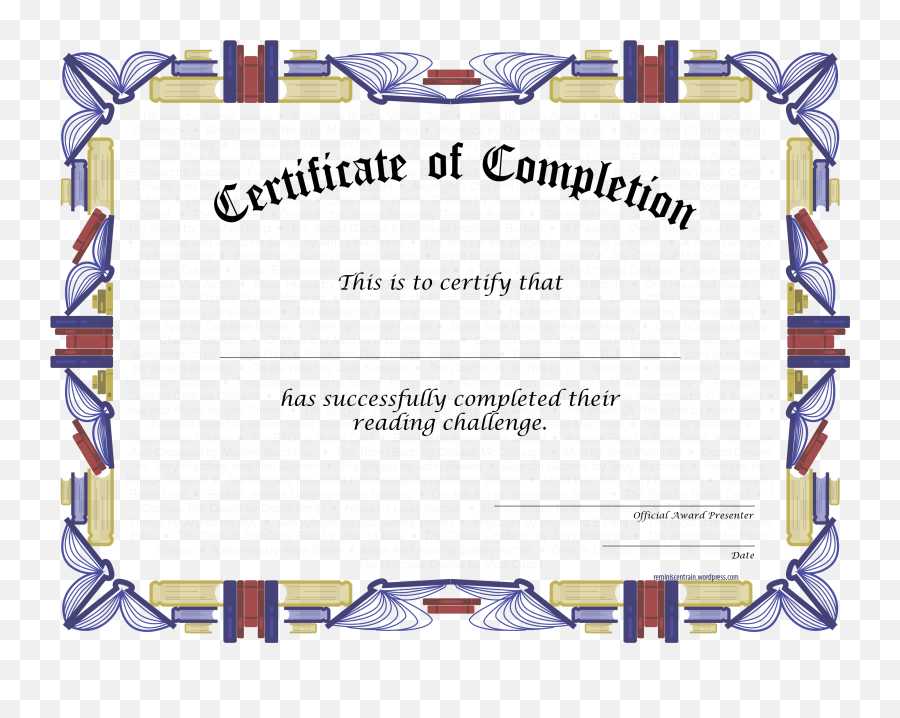 Download Hd Reading Challenge Certificate Of Completion - University Of Central Punjab Png,Certificate Png