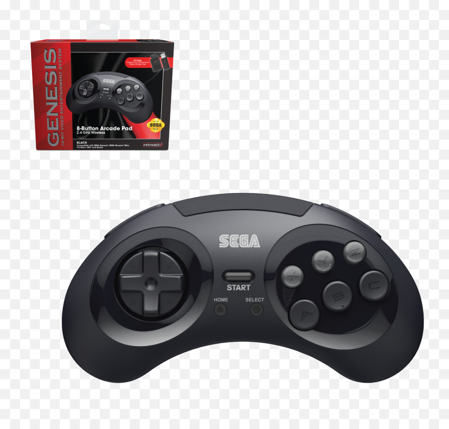 Sega Genesis 8 - Button Arcade Pad Black Wireless 24 Ghz Sega Game Controller Png,Sega Png