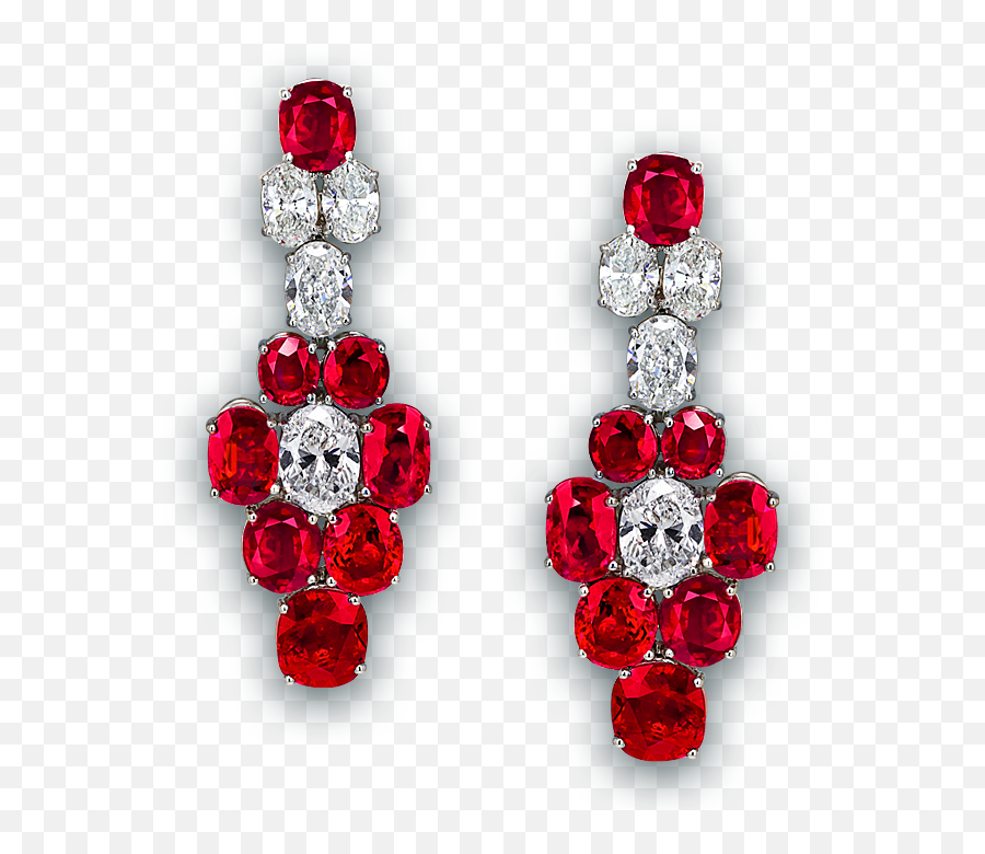 Download Hd Pigeon Blood Ruby And Diamond Earrings - Long Pigeon Blood Ruby Jewelry Png,Red Diamond Png