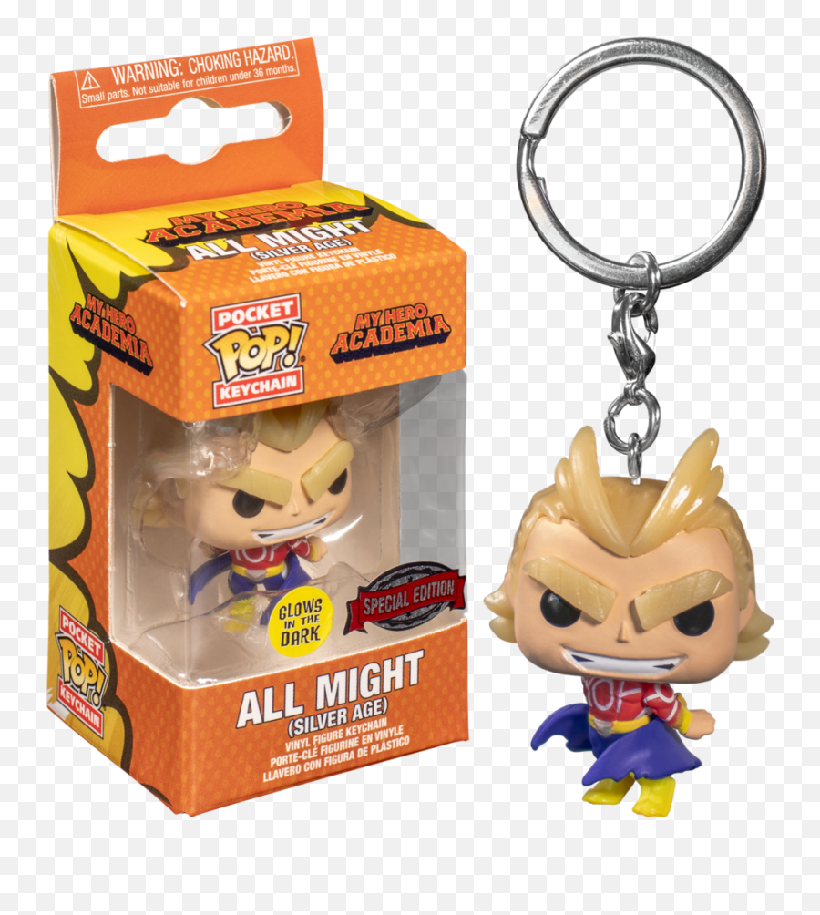 My Hero Academia - All Might Silver Age Glow In The Dark Pocket Pop Vinyl Keychain Exclusive My Hero Academia Funko Pop Keychain Png,All Might Png