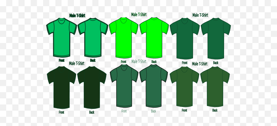 Six Green T Shirts Clip Art - Dark Green T Shirt Template Png,Green Tshirt Png