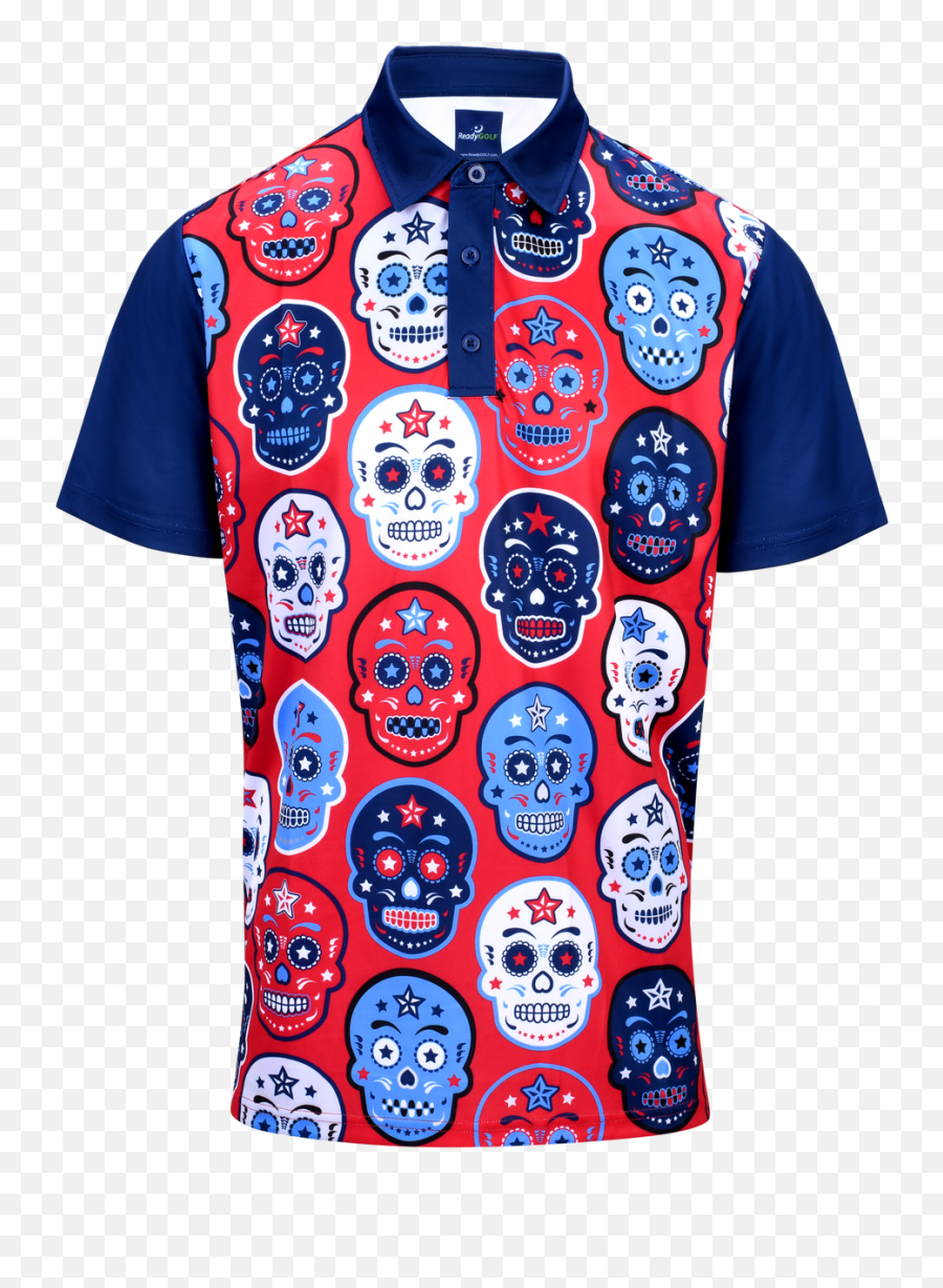Usa Sugar Skulls Mens Golf Polo Shirt By Readygolf - Short Sleeve Png,Raiders Skull Logo