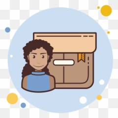Long Curly Hair Girl Product Box Icon - Happy png