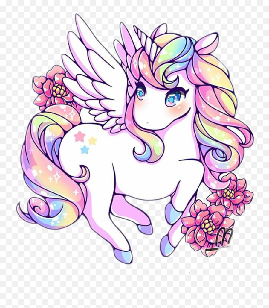 Magic Pony Horse Flower Rainbow Pastel Chibi - Rainbow Kawaii Cute Unicorn Png,Pastel Rainbow Png
