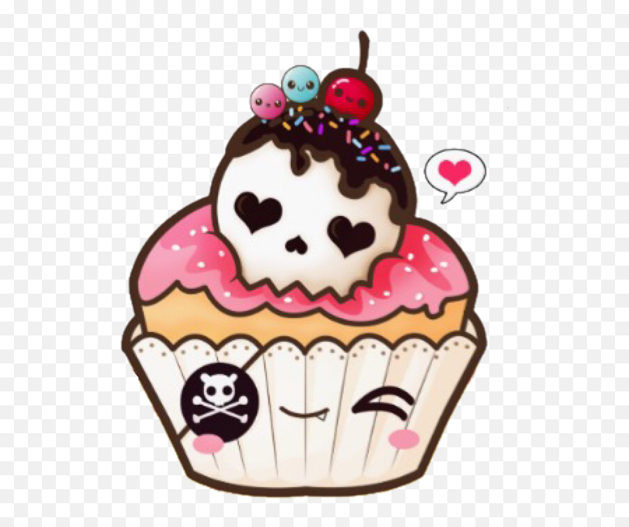 Download Hd Kawaiicupckake Kawaii Cupcake Skull Drawing - Skull Cupcake Clipart Png,Cupcake Png