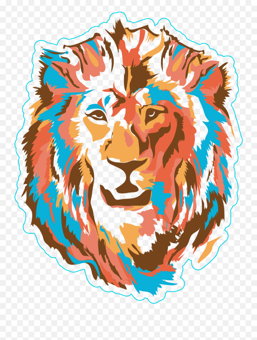 Stylized Colorful Lion Head Sticker - Bumper Sticker Clip Art Png,Lion Face Png
