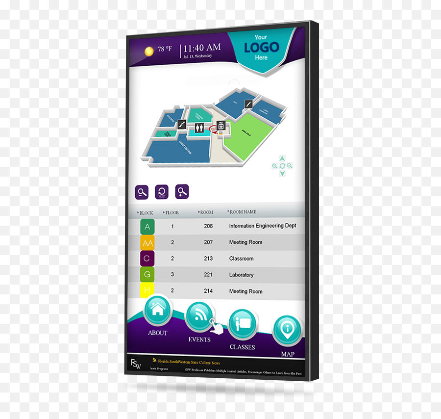 Wayfinding Digital Signage For Colleges - Digital Signage Png,Micros Opera Icon