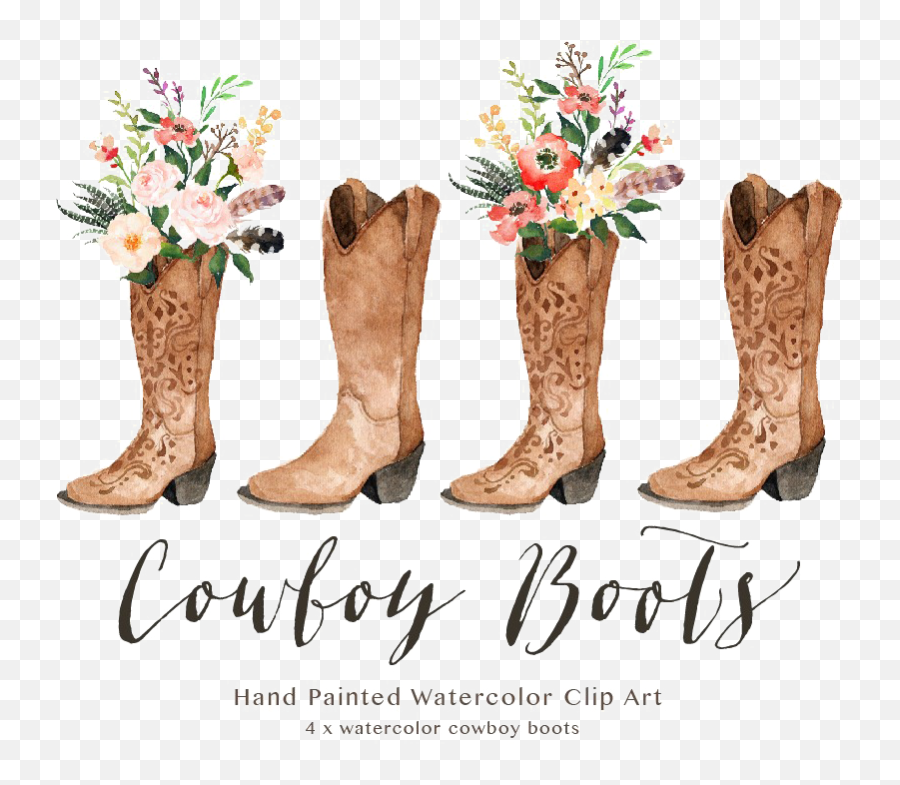 Cowgirl Boots Clipart Png - Cowgirl Boots With Flowers Clipart,Boot Transparent