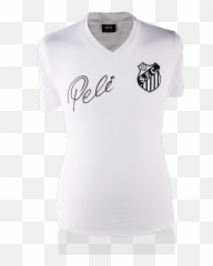 Pele Front Signed Retro Santos Shirt - Short Sleeve png
