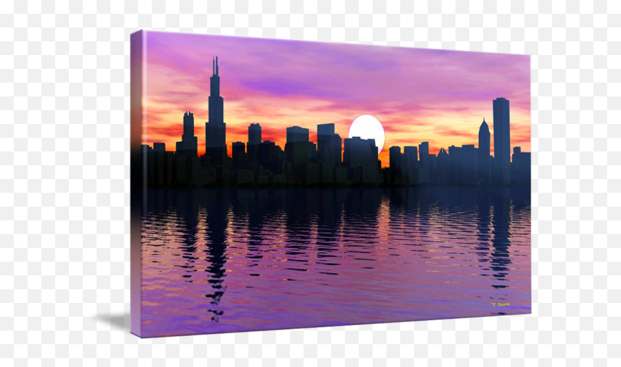 Chicago Skyline Sunrise By Tony Buro Landscape Art - Chicago Skyline Acrylic Painting Png,Chicago Skyline Silhouette Png