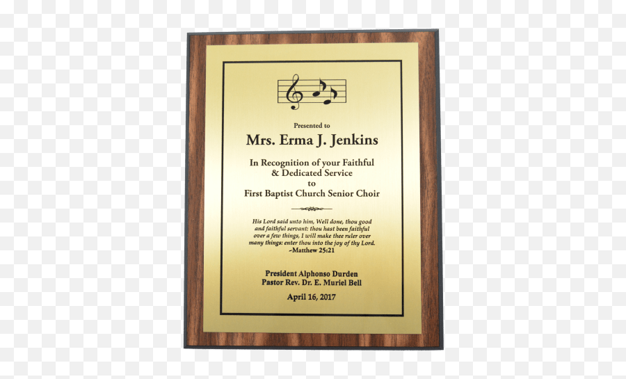 X Walnut Finish Plaque With Gold - Poster Frame Png,Gold Plaque Png