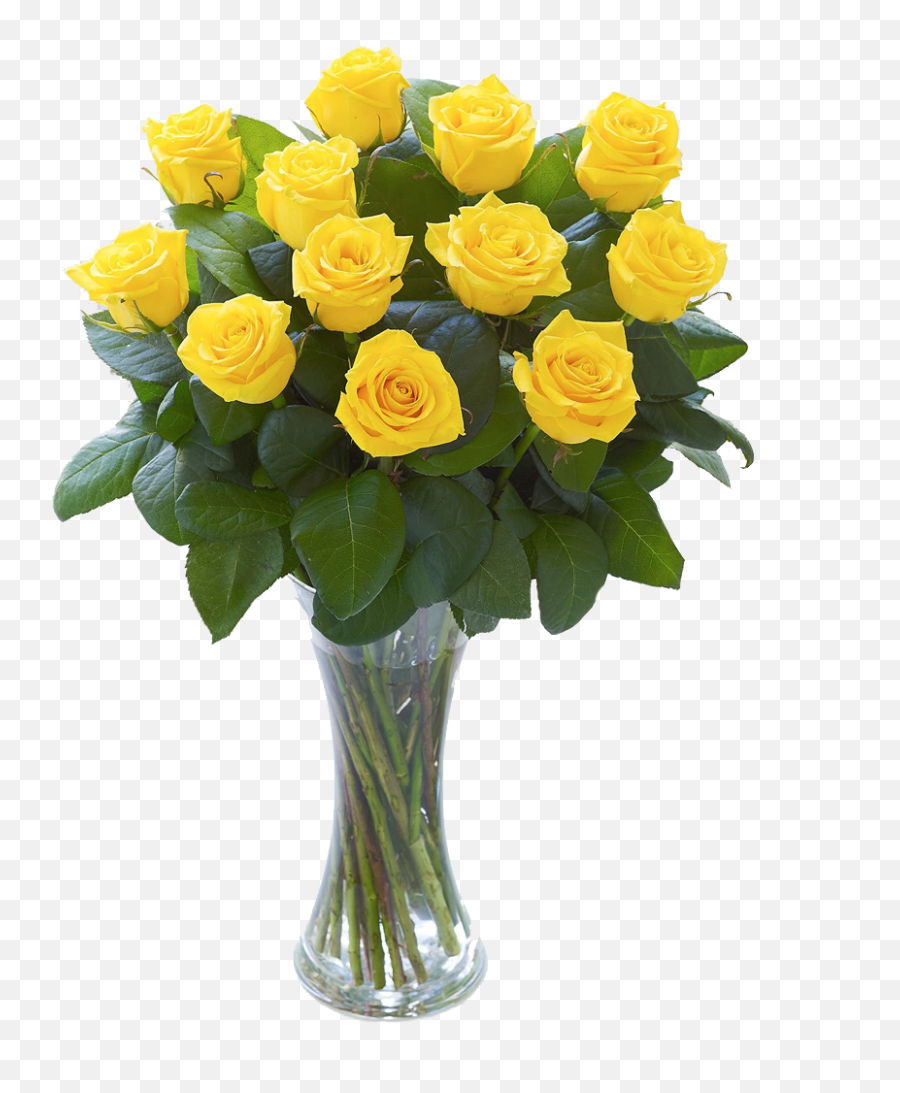 Dozen Yellow Roses Vase - Florero De Flores Blancas Png,Yellow Roses Png