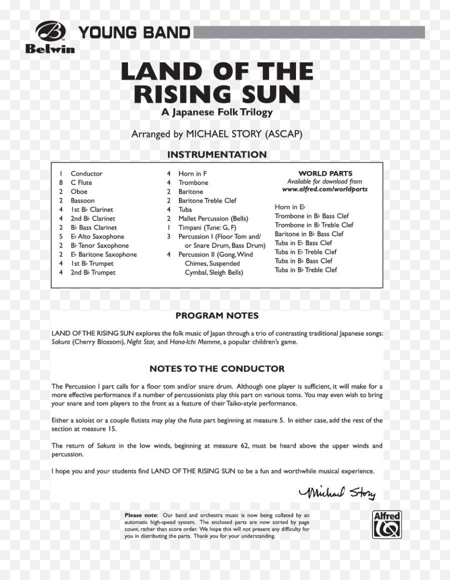 Land Of The Rising Sun Arr Michael Story Jw Pepper Sheet - Document Png,Rising Sun Icon