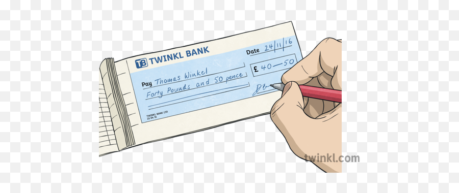 Hand Writing In Cheque Book Illustration - Twinkl Writing A Cheque Png,Hand Writing Png