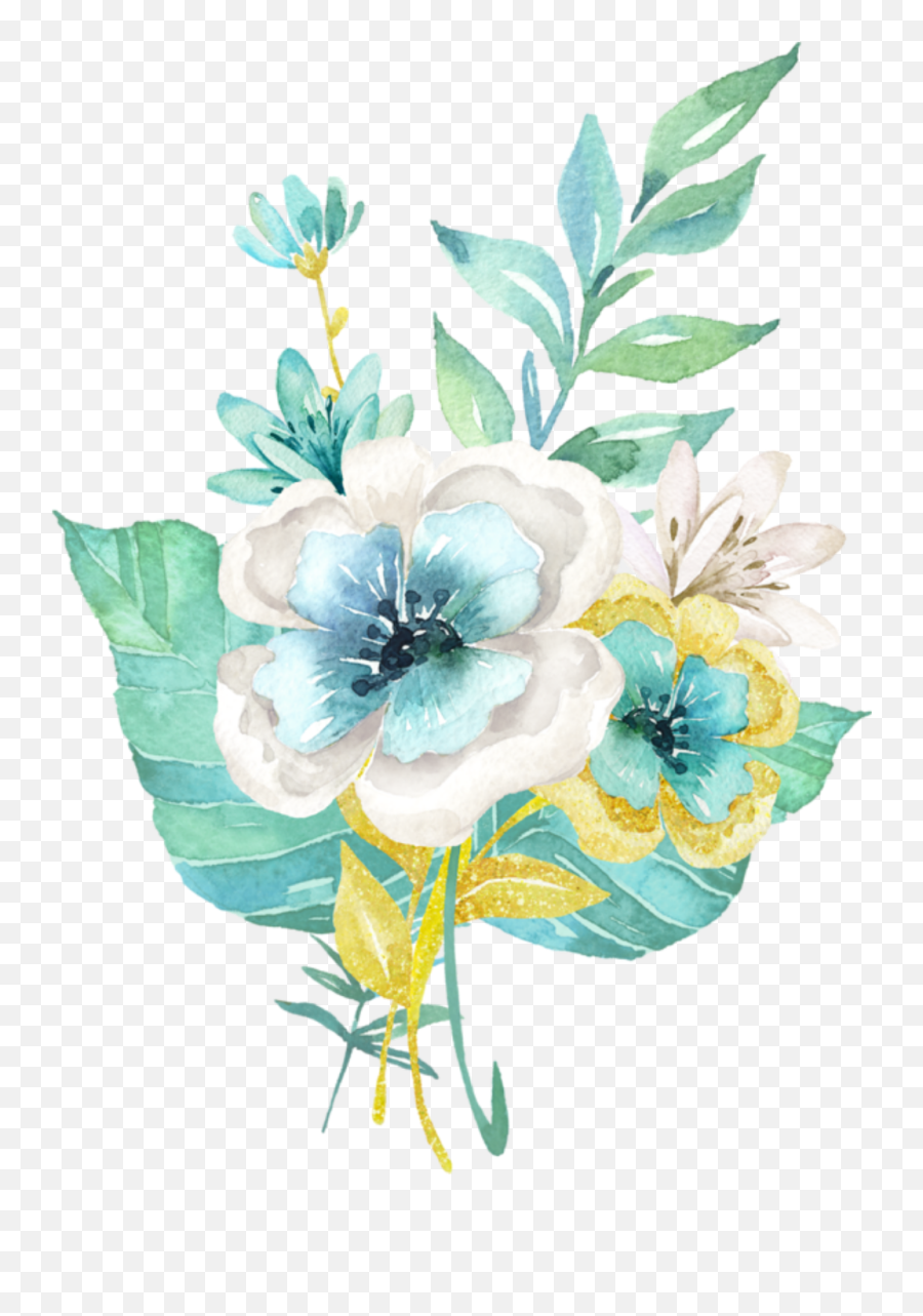 Ftestickers Watercolor Flowers Teal Blue - Green Watercolor Flowers Png,Watercolor Clipart Png