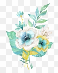 Ftestickers Watercolor Flowers Teal Blue - Green Watercolor Flowers Png,Watercolor Clipart Png
