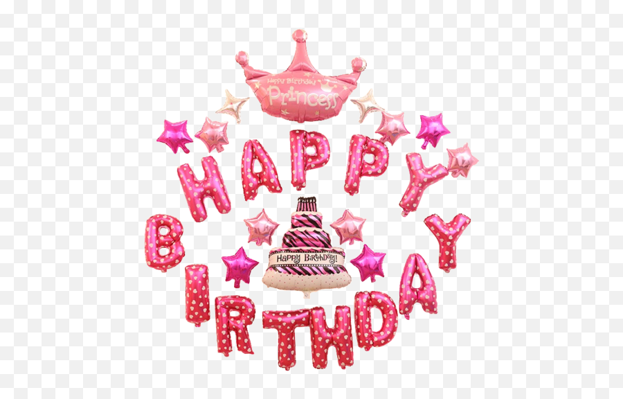 Happy Birthday Princess Crown U0026 Cake Balloon Light Pink Set - Birthday Decoration Ideas With Balloons Png,Princess Crown Png