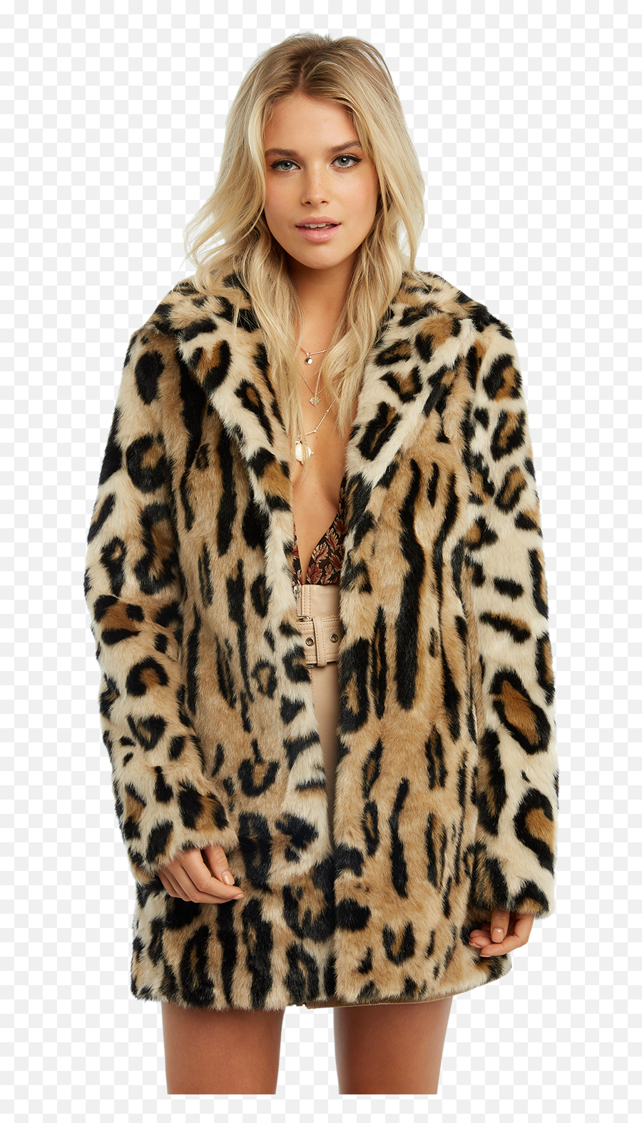 Leopard Faux Fur Coat - Fur Clothing Png,Fur Png