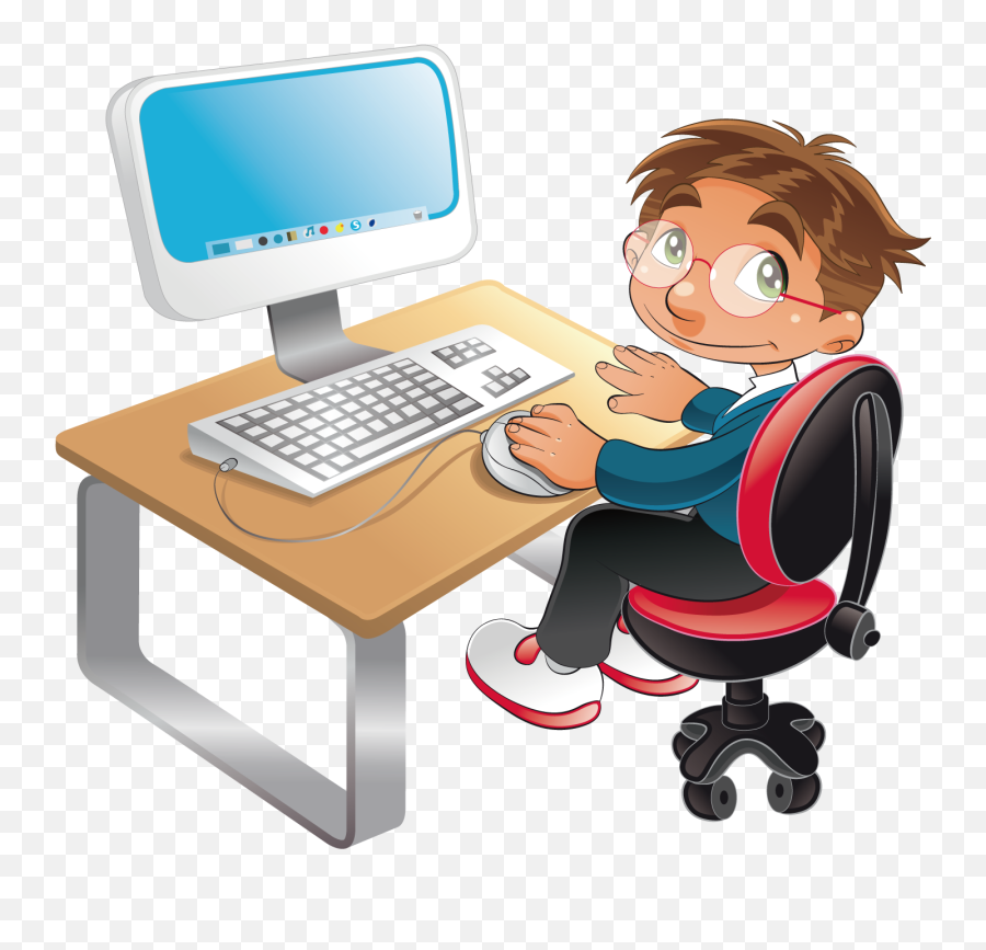 Png Student Computer Cartoon Clip Art - Niño Frente A Una Computadora,Cartoon Computer Png