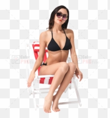 Black Bikini Beauty Sits - Sunlounger png