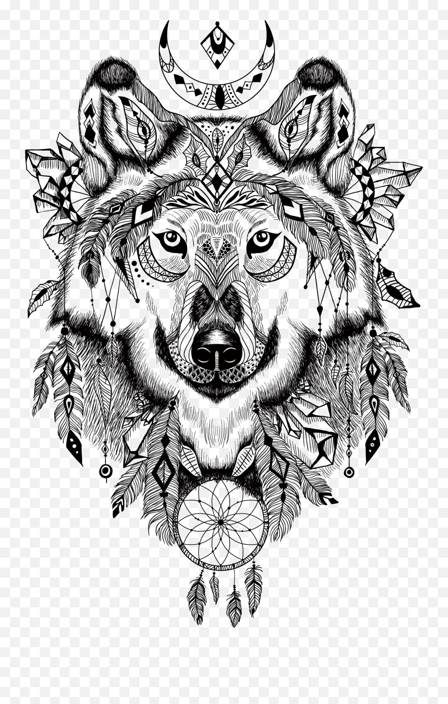 Download Gray Aztec Totem T - Shirt Wolf Illustration Hq Png Wolf In A Dream Catcher Tattoo,Aztec Png