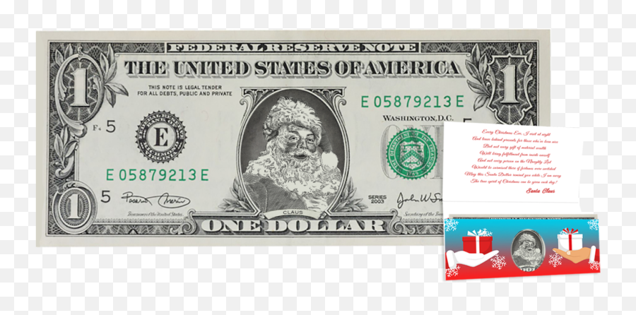 Download Official Santa Claus Dollar Bill - Dollar 1 Sri Fake 1 Dollar Bill Png,1 Dollar Png