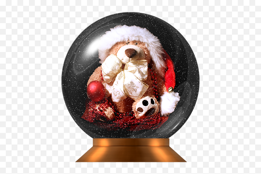 Christmas Teddy Snow Globe - Santa Claus Png,Globe Transparent Background