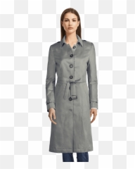 Army Green Long Single - Breasted Trench Coat Grey Womens Trench Coat Png,Trench Coat Png