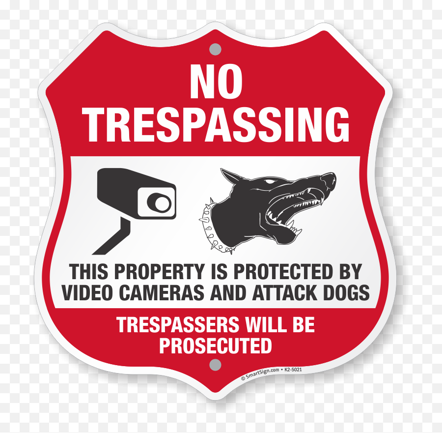 No Trespassing Video Cameras Attack Dogs Sign Shield Shape - No Trespassing Sign With Camera Png,Video Camera Logo