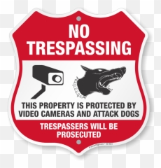 No Trespassing Video Cameras Attack Dogs Sign Shield Shape - With png