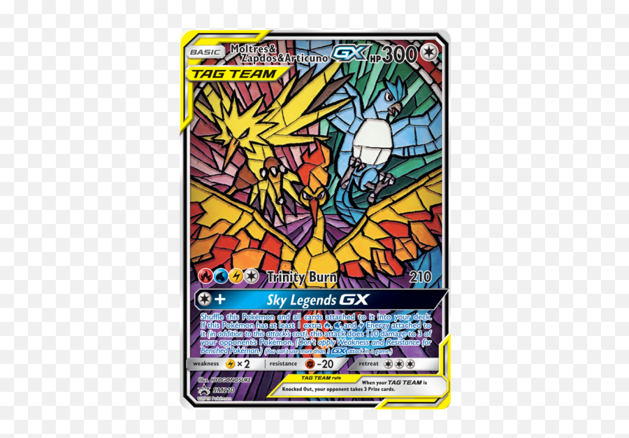 Moltres Zapdos Articuno Sm210 Full Art Pokemon Promo Card Hidden Fates - Zapdos Moltres Articuno Tag Team Png,Moltres Png