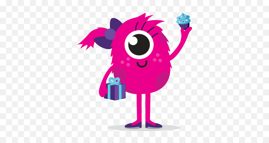 Download Hd A Pink Monster With Cupcakes And Present - Pink Monster Birthday Png,Birthday Present Transparent Background