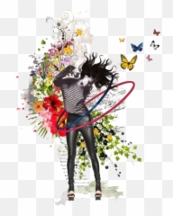 Download Artwork Of Girl Hula Hoop - Cottage Style Angelica Herb Butterfly Botanical Illustration Png,Hula Hoop Png