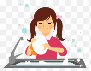 Washing Dishes Clipart Png - Girl