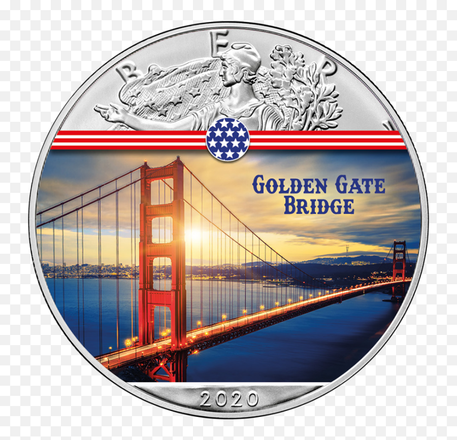 1 Oz Silver American Eagle Usa 2020 Colorized Golden Gate Bridge Landmarks - Golden Gate National Recreation Area Png,Golden Gate Bridge Png