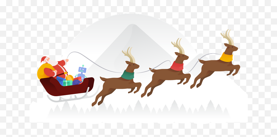 Download Premium Santa Flying Over Mountains Illustration - Christmas Day Png,Santa And Reindeer Png