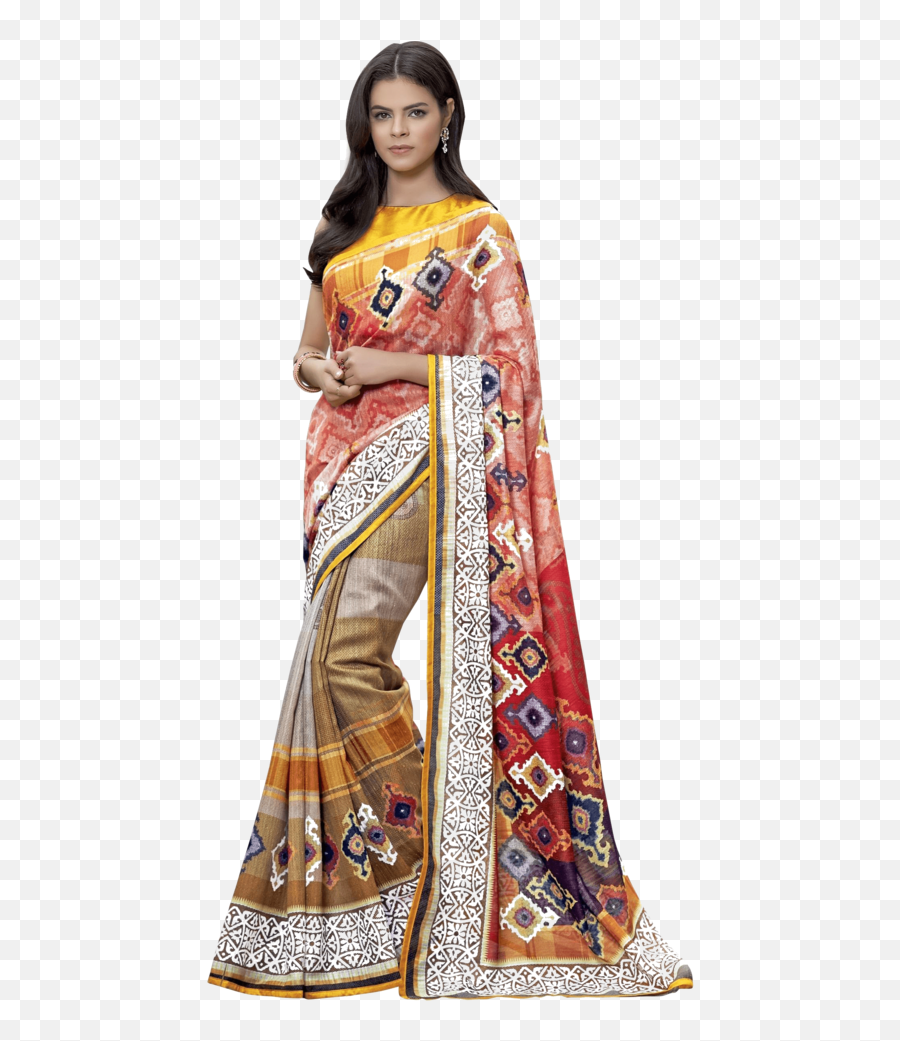 Download Womens Printed Saree - Silk Full Size Png Image Saree Lady Transparent Background,Silk Png