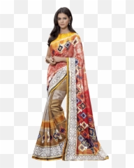 Download Womens Printed Saree - Silk Full Size Png Image Saree Lady Transparent Background,Silk Png