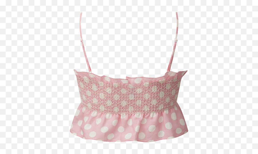 Selena Smocked Pink Linen Top - Pink And White Polka Dot Top Png,White Polka Dots Transparent Background