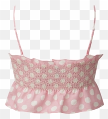 Selena Smocked Pink Linen Top - And White Polka Dot png